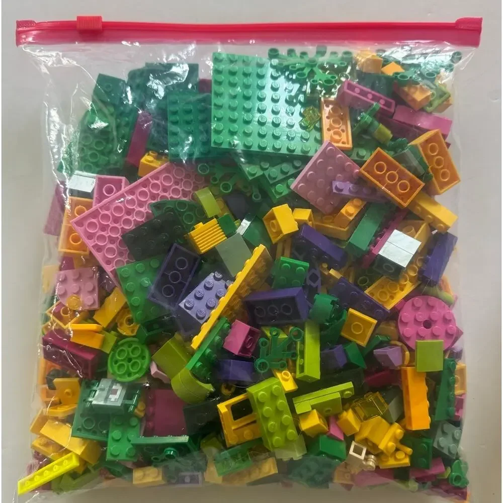 Lot of 1.5lb Pink/Green/Yellow Lego Bricks Various Sizes/Shapes/Parts AS IS